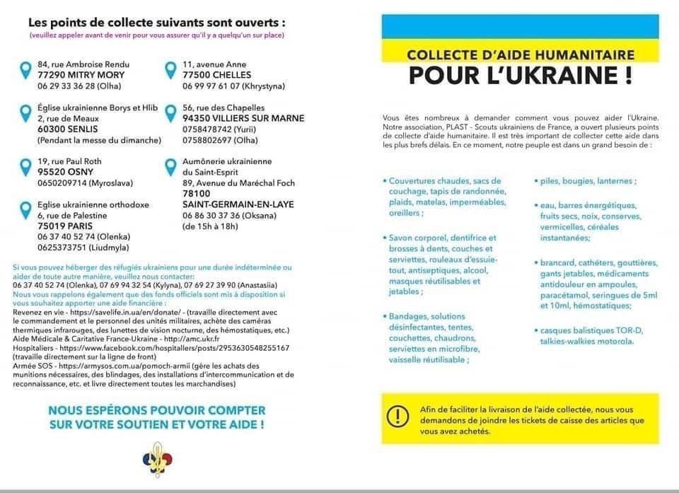 collecte dons humanitaires ukraine